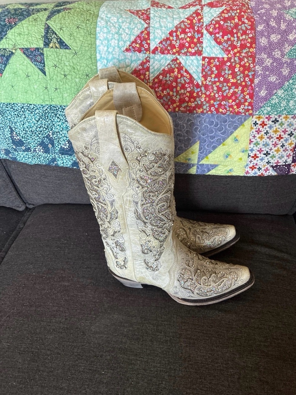 Embellished Cream Western Cowboy Boots - Women's Corral 7 - Picture 5 of 10